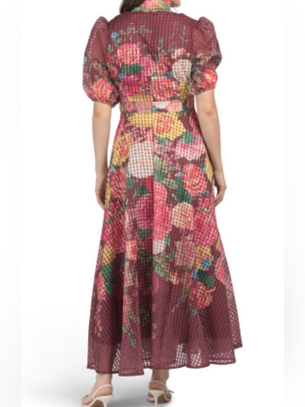 Dalia MacPhee Floral Tie-Neck Maxi Dress Balloon Sleeve Cottagecore NWT Medium - Picture 3 of 11